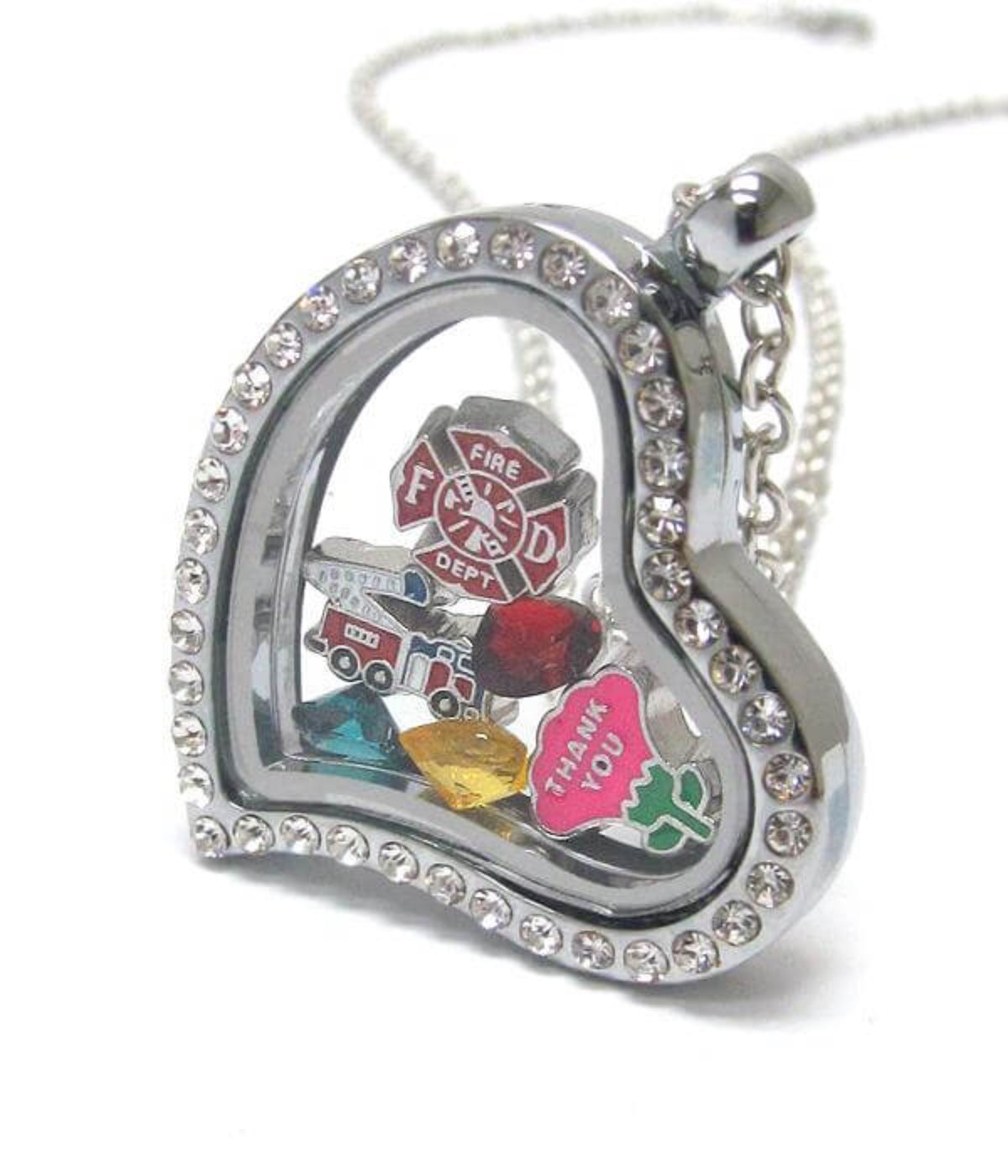 Heart Charm Locket Necklace for Firefighters - The House of Awareness