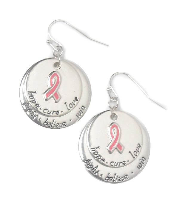 Breast Cancer Awareness Pink Ribbon Metal Fish Hook Earrings - The House of Awareness