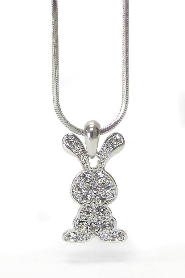 Whitegold Plating Epoxy and Crystal Silver Bunny Pendant Necklace - The House of Awareness