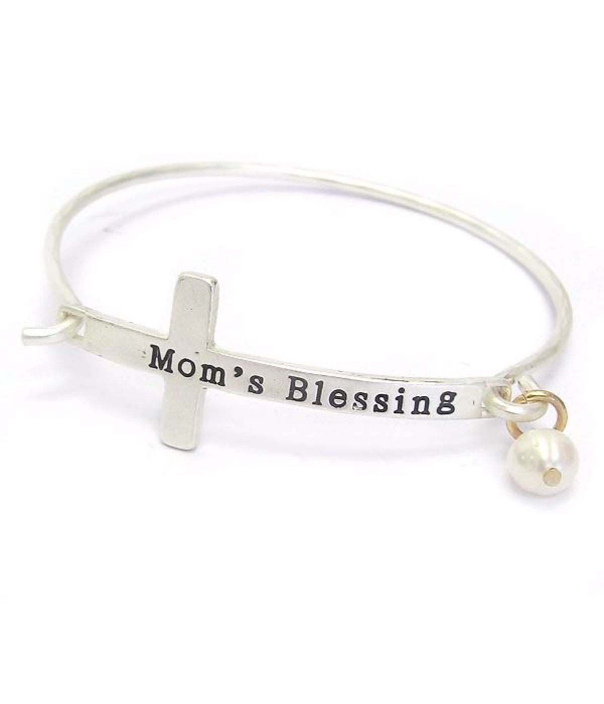 Silver Cross Mom's Blessing Bangle Bracelet - The House of Awareness