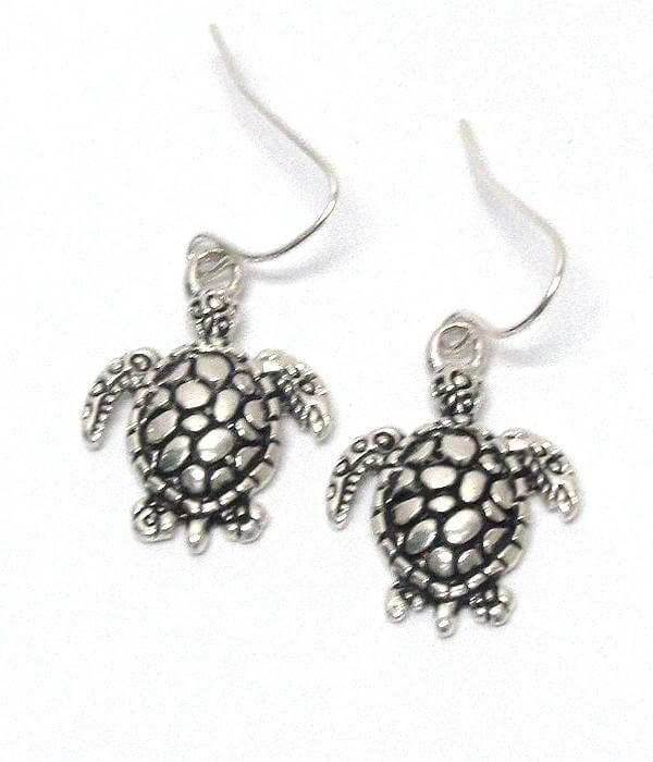 Metal Textured Turtles Hook Earrings - The House of Awareness