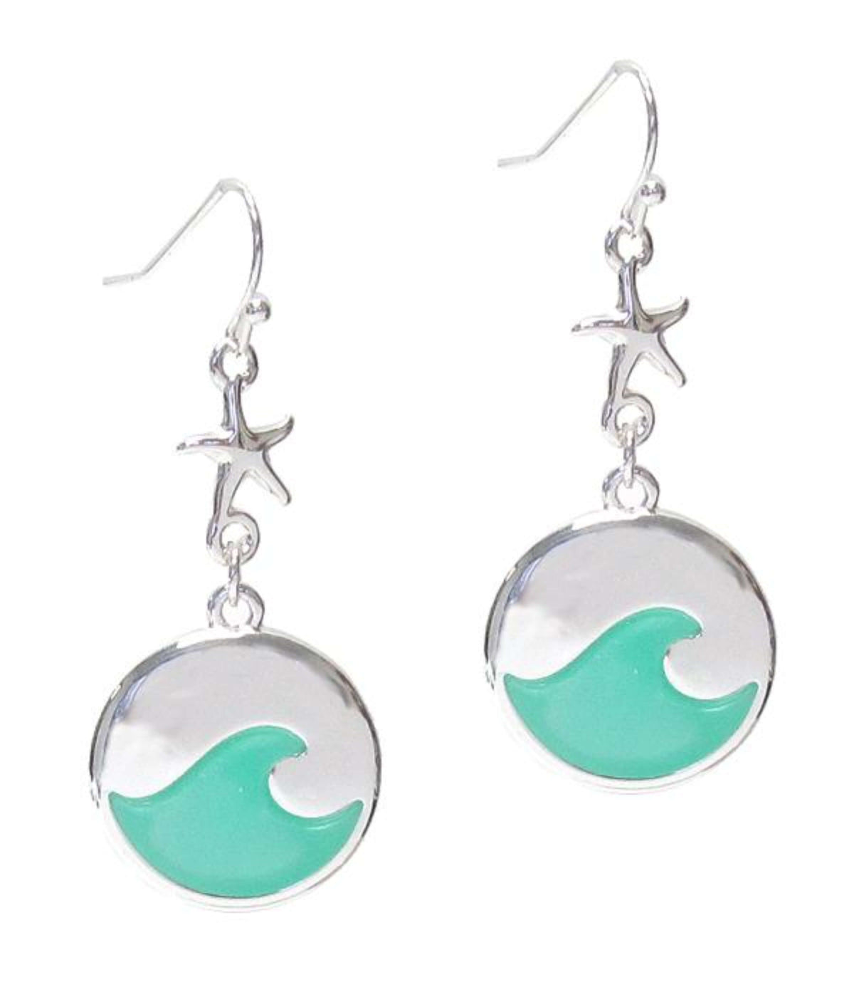 Starfish and Wave Sea Green Hanging Earrings