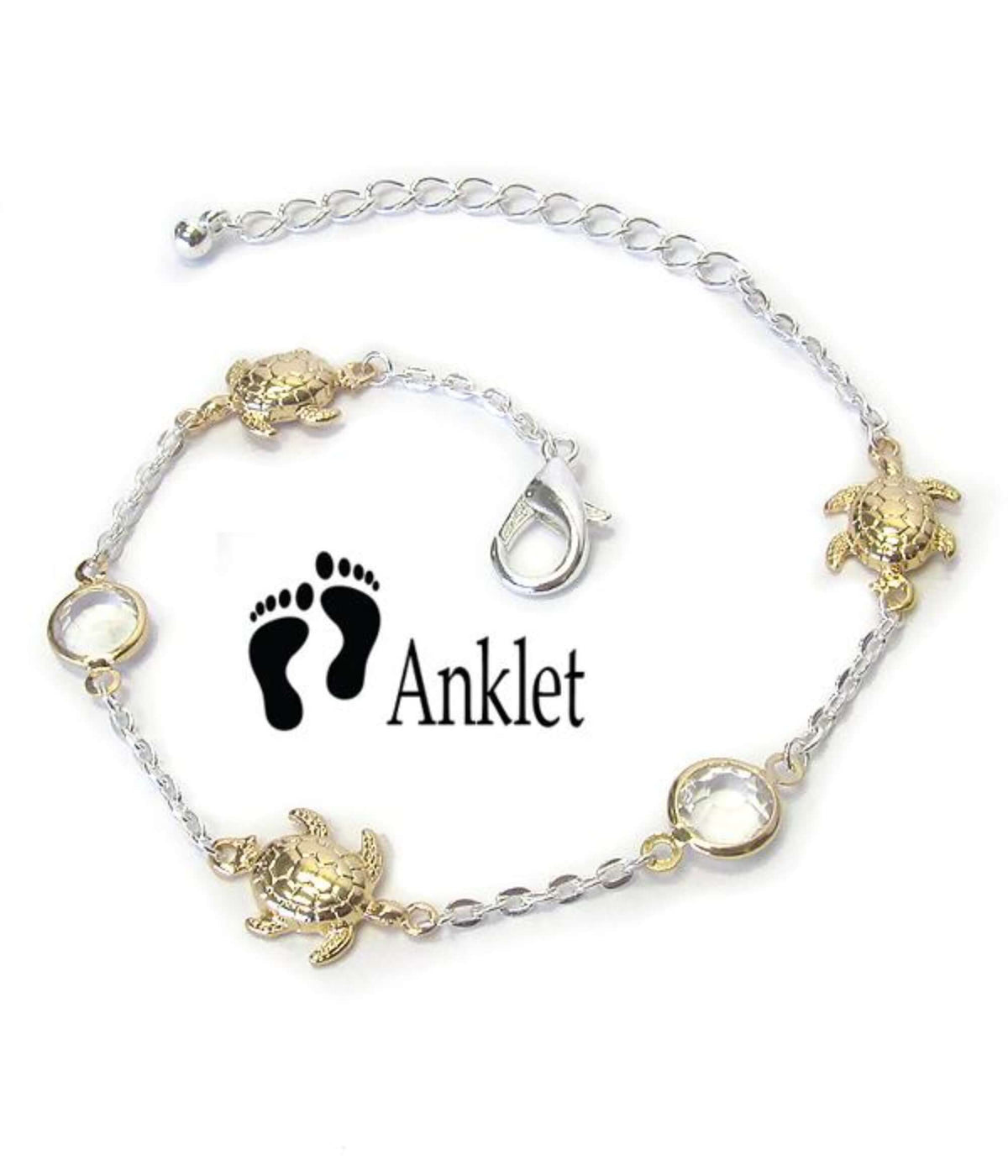 Turtle Silver and Gold Sea Life Anklet- The House of Awareness
