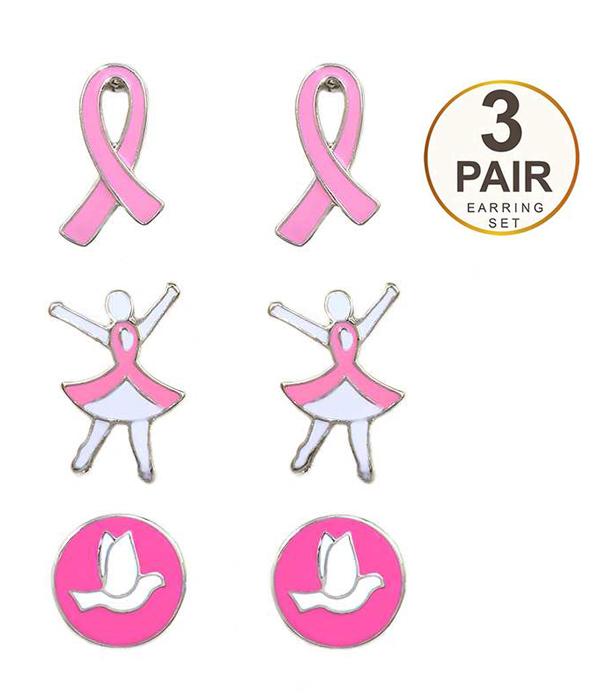 Inspired Set of Three Earring Set for Breast Cancer - The House of Awareness