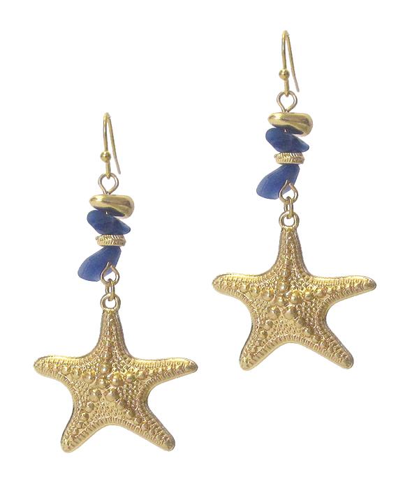 Semi Precious Stone and Fish Hook Starfish Earrings - The House of Awareness