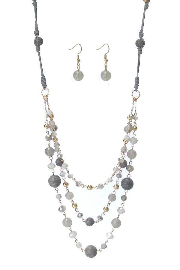 3 Layer Semi Precious Stone Chain Long Necklace Set - The House of Awareness