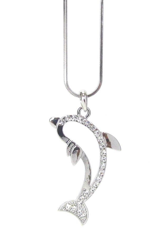 Whitegold Plating Crystal Open Dolphin Pendant Necklace - The House of Awareness