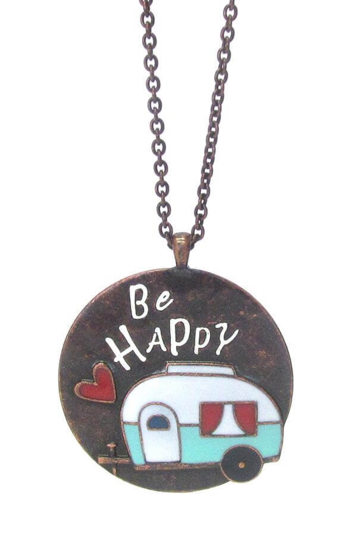 Happy Camper "Be Happy" Theme Pendant Long Necklace - The House of Awareness
