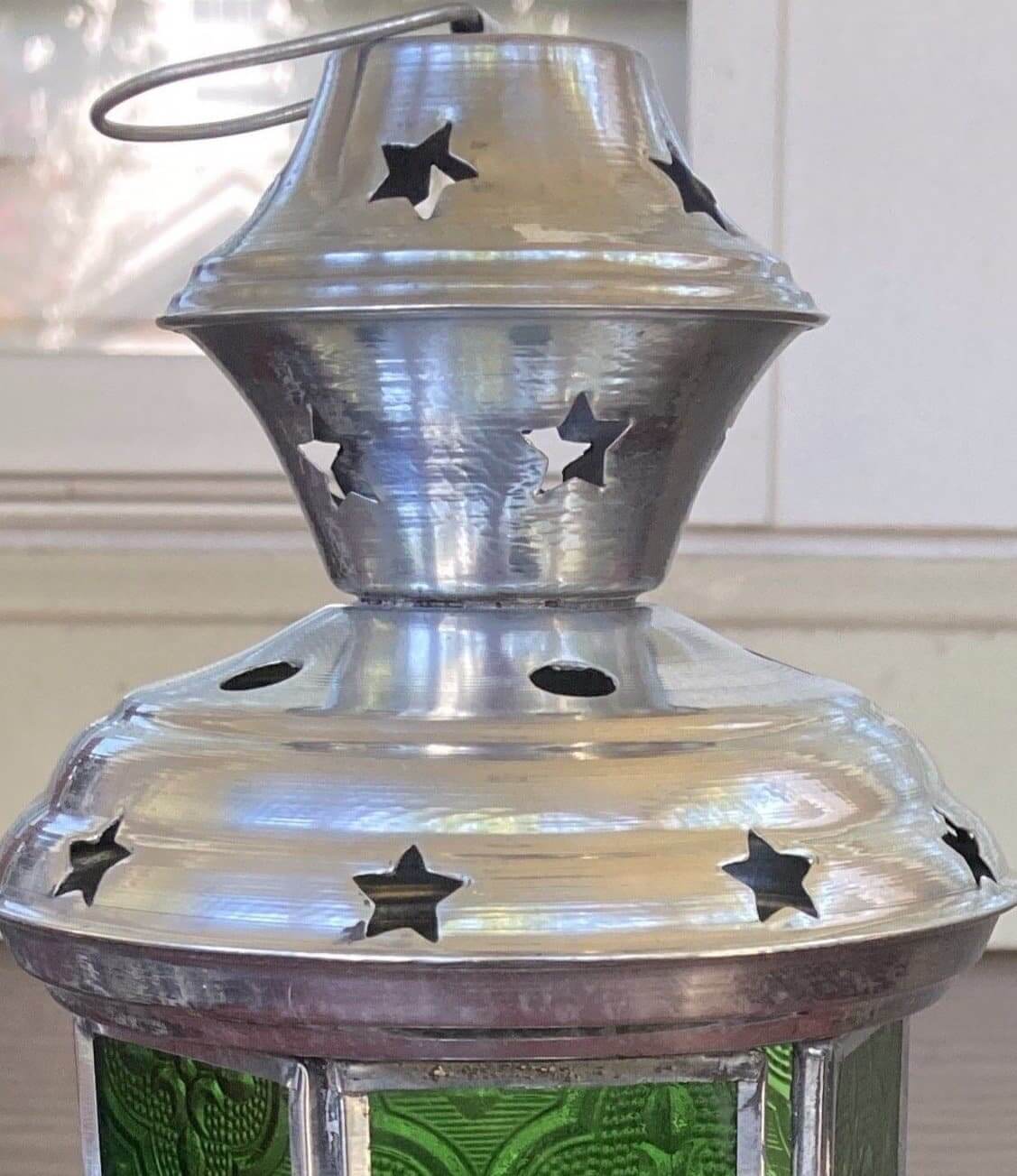 Green Glass and Silver with Stars Lantern- The House of Awareness