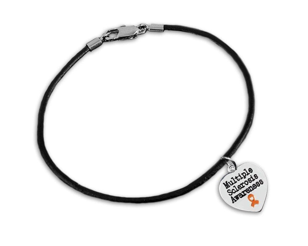 Multiple Sclerosis Awareness Heart Leather Cord Bracelets - The House of Awareness