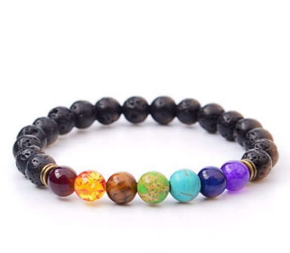 Black Lava Natural Stone 7 Reiki Chakra Beads Bracelet