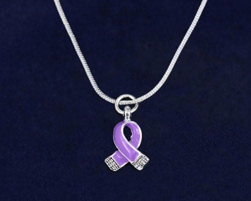 Lavender Ribbon Necklace- Silver Trim Purple Ribbon for all Causes - The House of Awareness