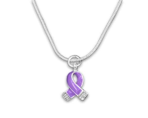 Purple Ribbon Necklace- Silver Trim Purple Ribbon for all Causes - The House of Awareness