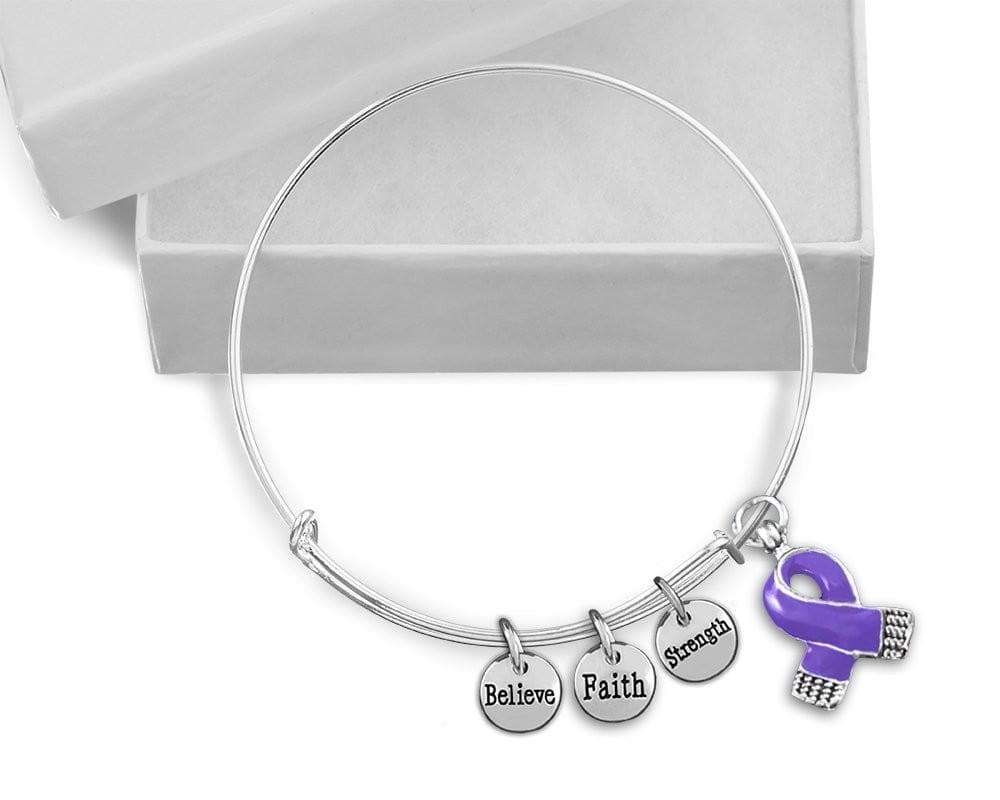 Purple Ribbon Awareness Retractable Charm Bracelet for Causes - The House of Awareness