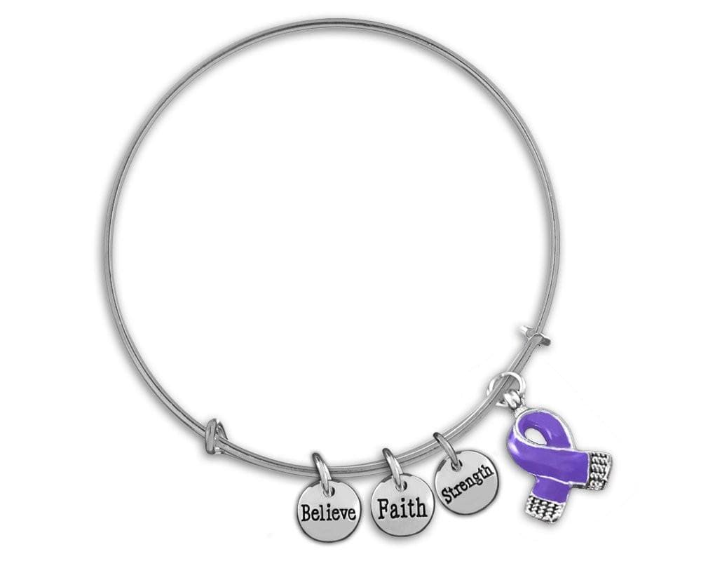Purple Ribbon Awareness Retractable Charm Bracelet for Causes - The House of Awareness