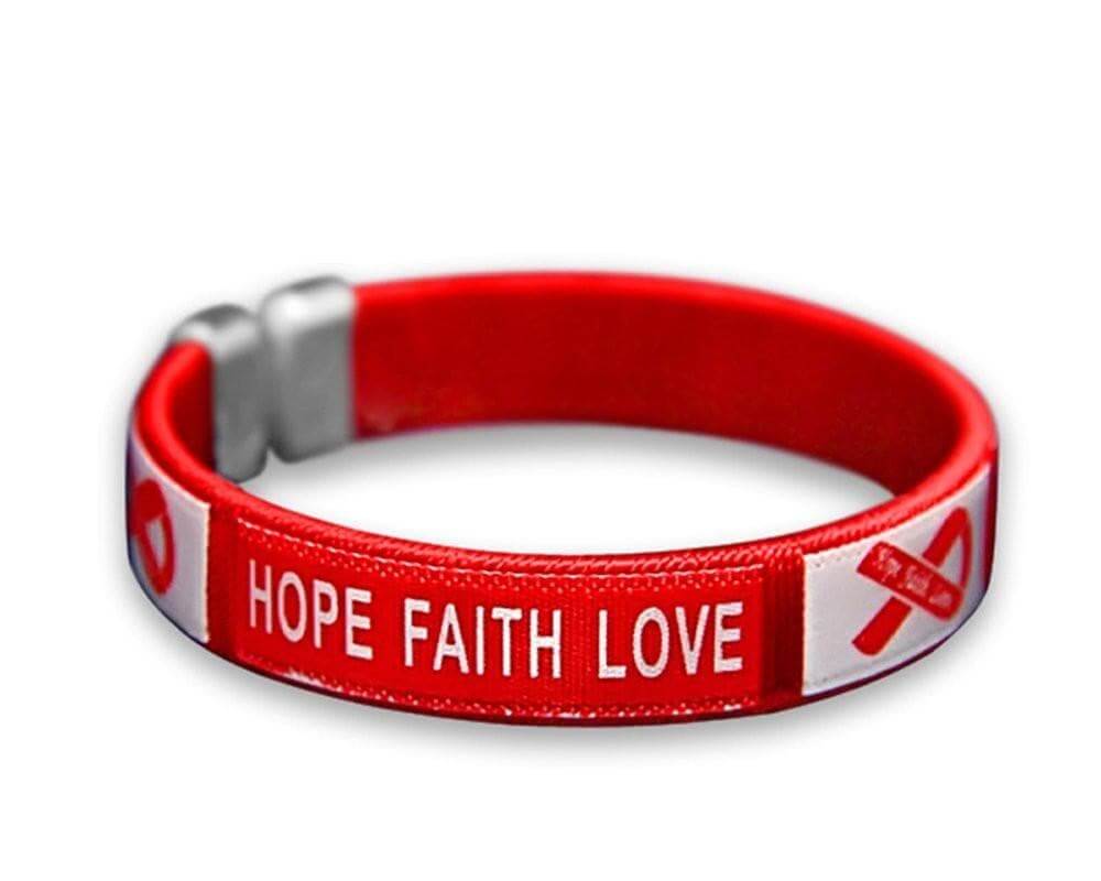 Red Ribbon Fabric Bangle Bracelet - Hope, Faith, Love for Causes - The House of Awareness