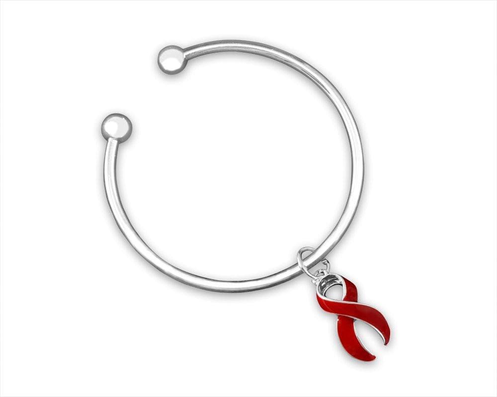 Open Bangle Bracelet with Red Ribbon Charm for Causes - The House of Awareness