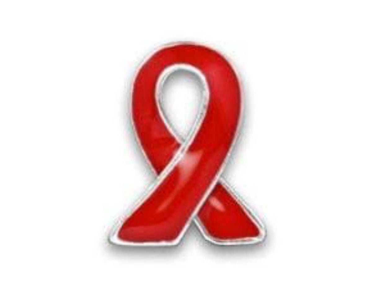 Red Ribbon Lapel Pin - Silver Trim for Causes - The House of Awareness