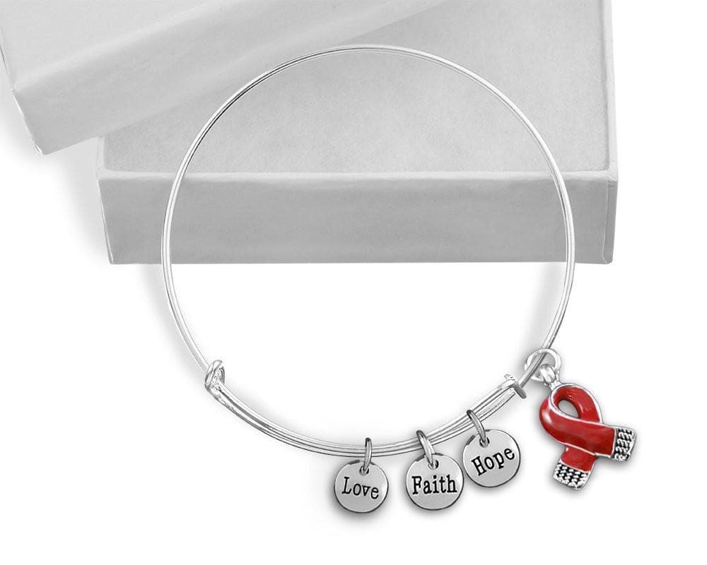 Red Ribbon Awareness Retractable Charm Bracelet for Causes - The House of Awareness