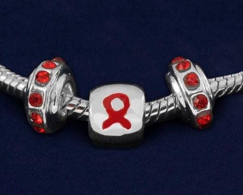 Red Ribbon Chunky Charm Awareness Bracelet - The House of Awareness