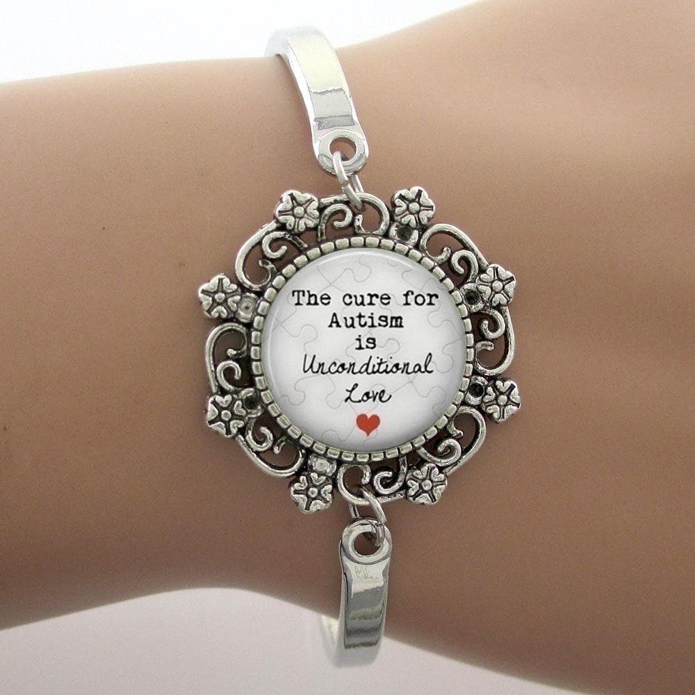 The Cure for Autism is Unconditional Love Glass Dome Lace Charm Bracelet - The House of Awareness