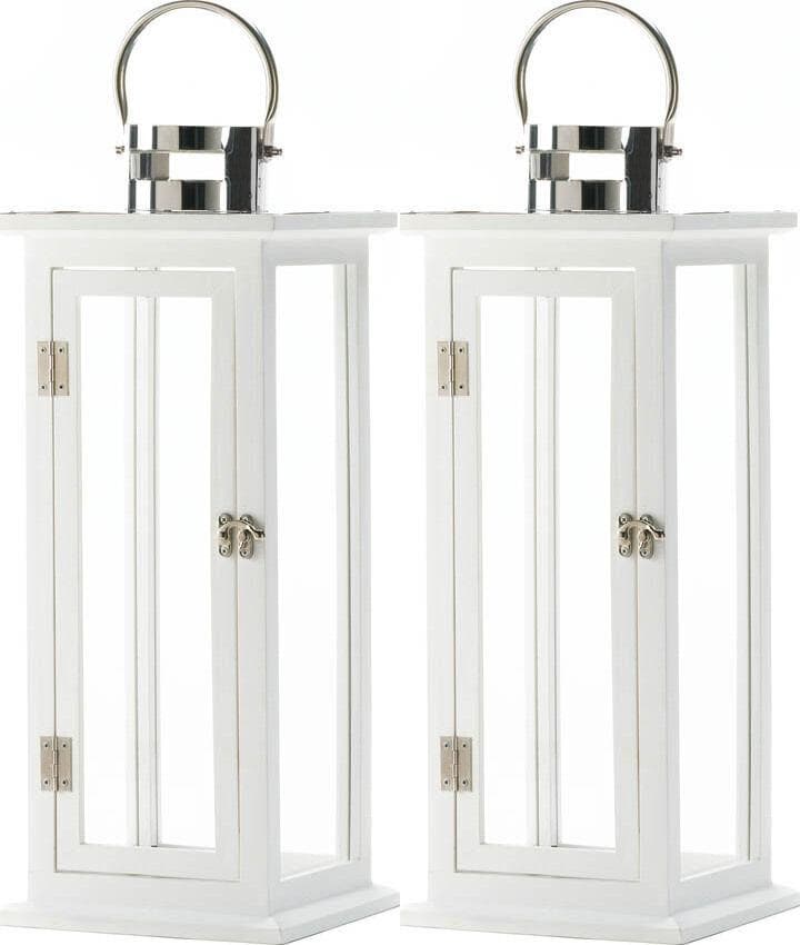 Set of 2 White Wooden Large Candle Lanterns - The House of Awareness