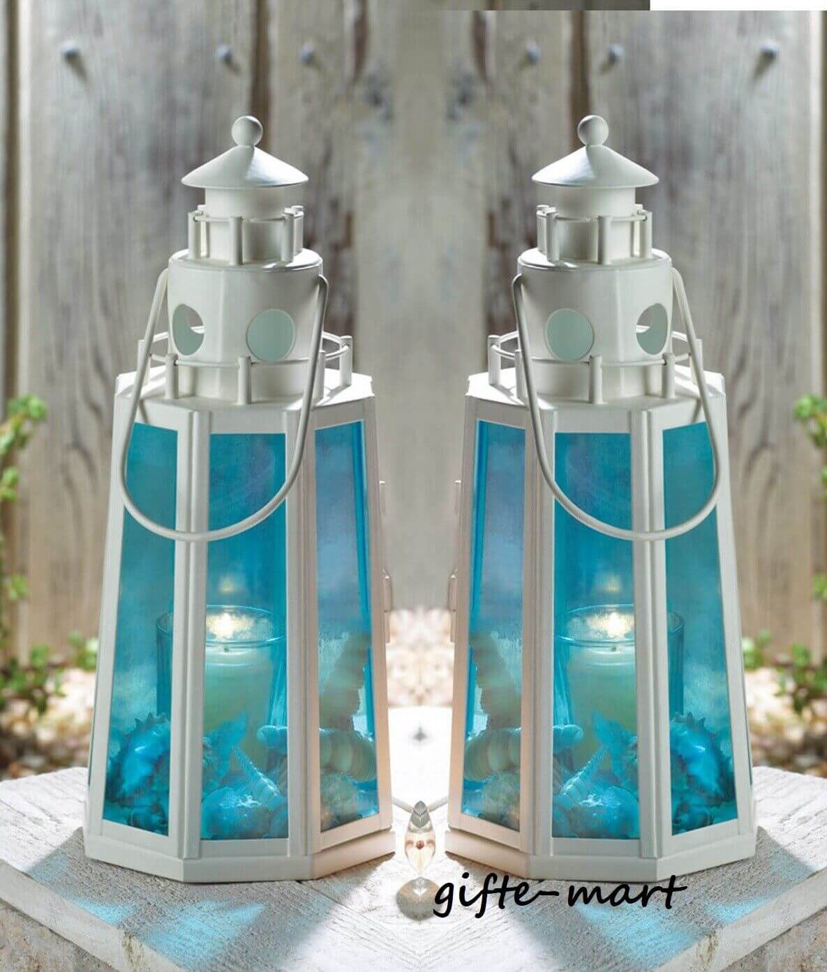 Blue And White Lighthouse Candle Lantern- The House of Awareness
