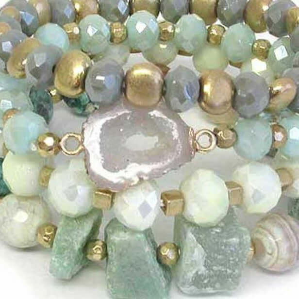  Druzy and Multi Facet Glass Bead Mix 4 Stretch Bracelet Set- The House of Awareness