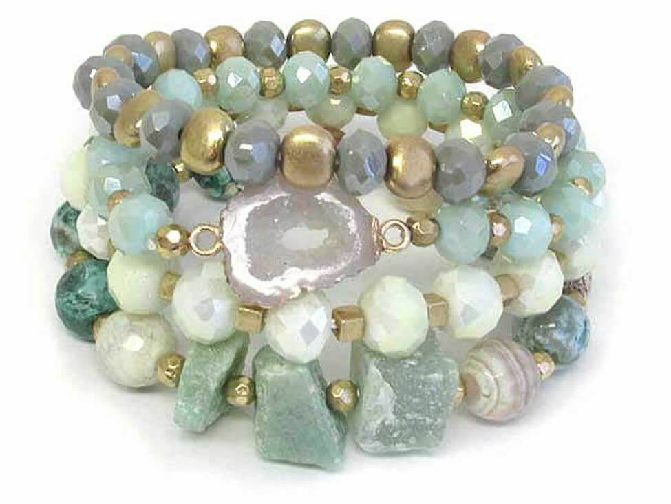  Druzy and Multi Facet Glass Bead Mix 4 Stretch Bracelet Set- The House of Awareness