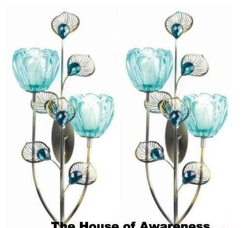 2 Peacock Blossom Duo Cup Sconces - The House of Awareness