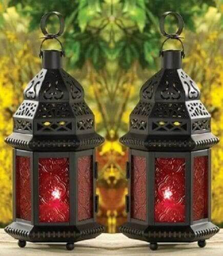 Set of 2 Red Glass Moroccan Lanterns - The House of Awareness