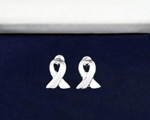 Silver Ribbon Stud Earrings for Heart Disease - The House of Awareness